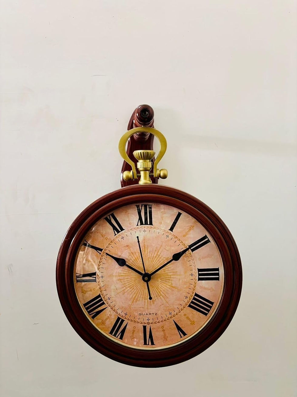 Thumbnail: 12 Inch Wooden Finish Double Sided Railway Station Wall Clock,Brown Analog Clock