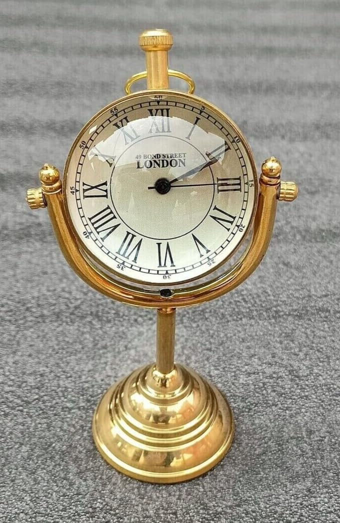 Thumbnail: Handmade Antique Brass Table Clock Desk Clock Nautical Vintage for Home & Office