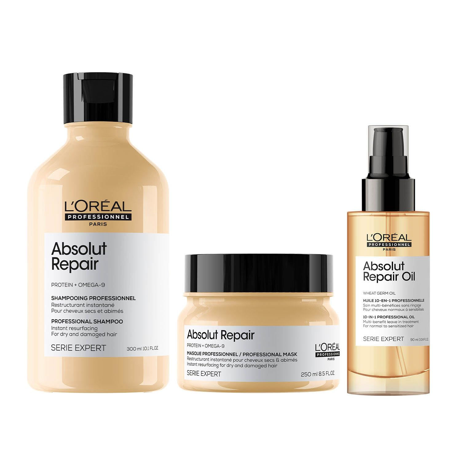 L'Oreal Professionnel Absolut Repair Shampoo, Hair Mask & Hair Serum Combo