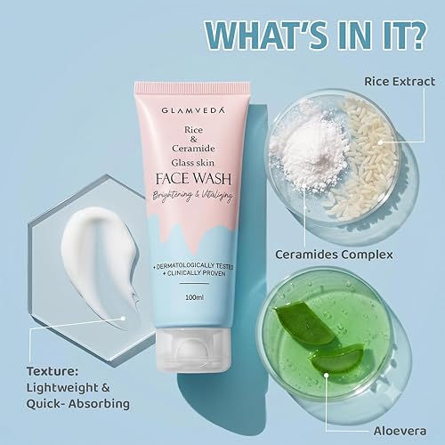 Thumbnail: Glamveda Rice & Ceramide for Glass Glow Face Wash,100ml Each (Pack of 2)