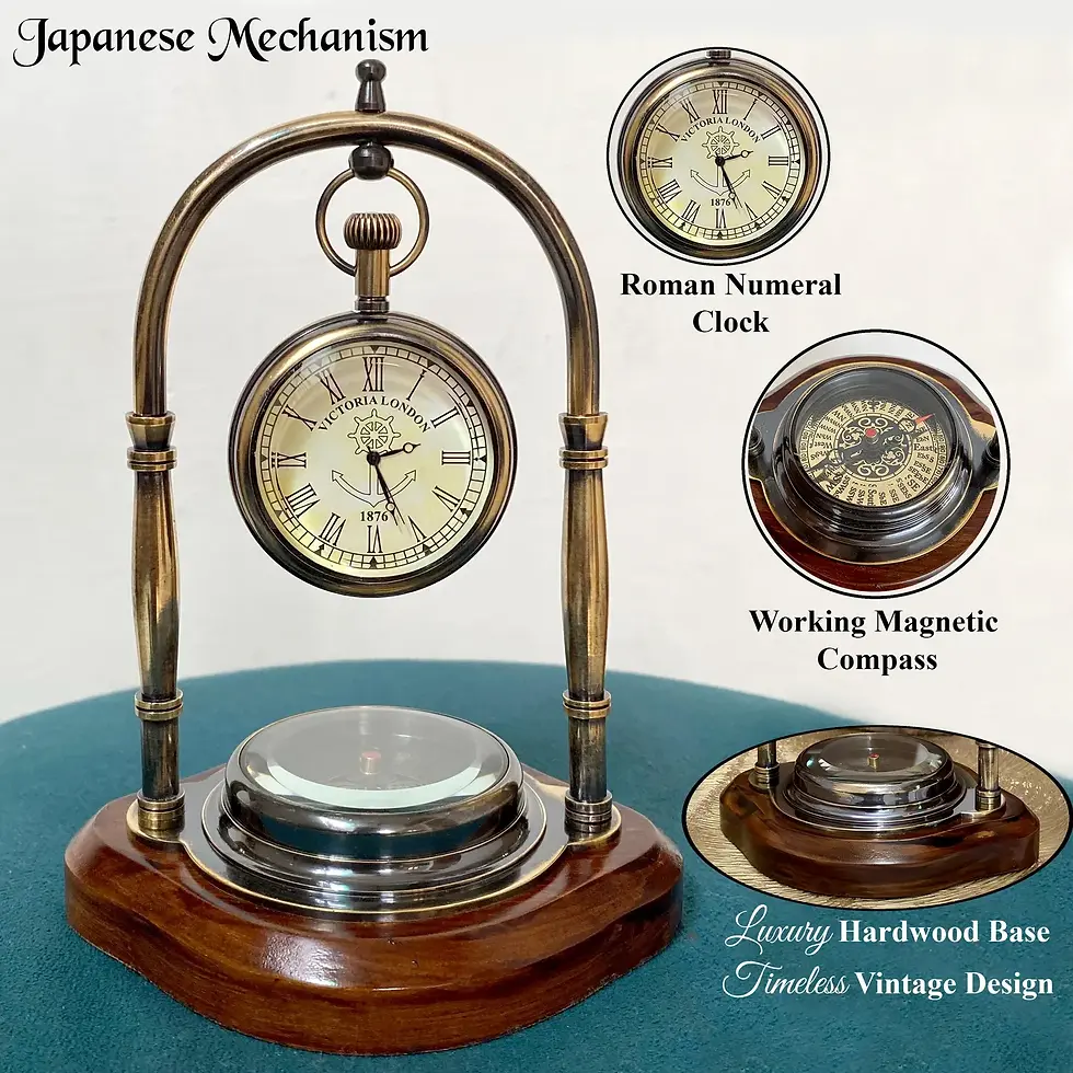 Thumbnail: Antique Brass Table Clock Compass Style Nautical Maritime Ship Desk Clock Office