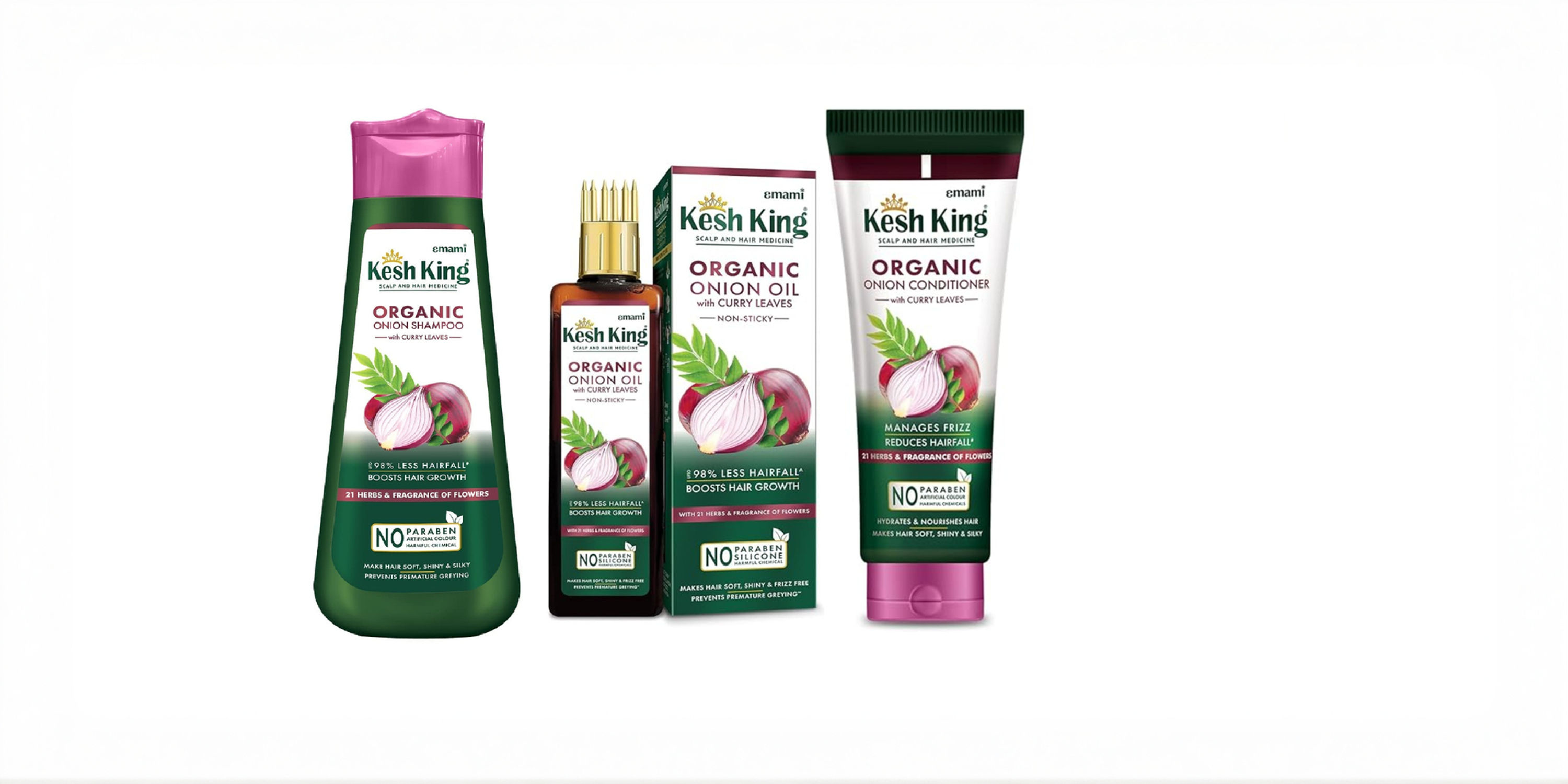 Kesh King Ayurvedic Onion Shampoo, 300ml &OnionConditioner,200ml+Onion Oil,100ml