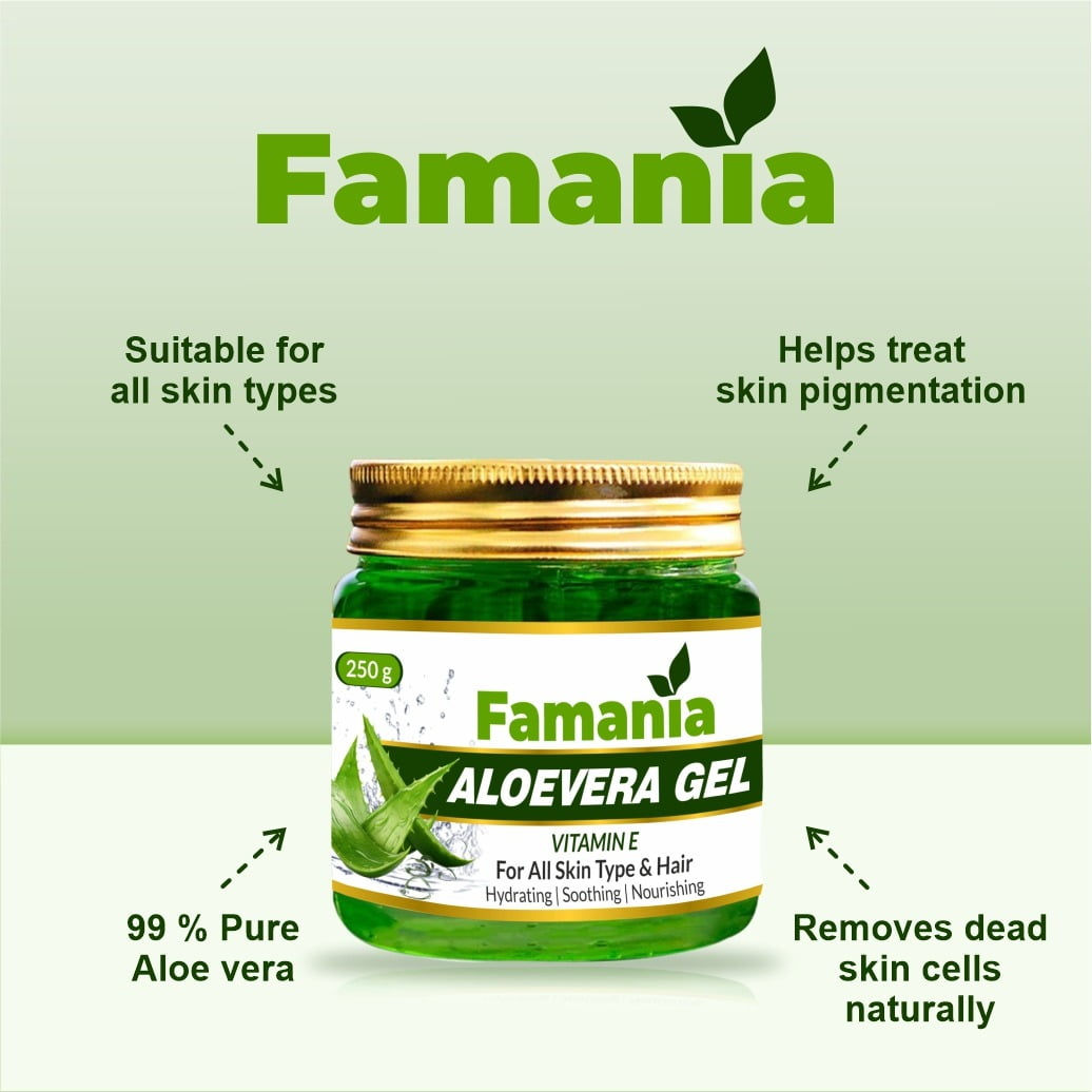 Famania Vitamin C,E Aloe vera Gel, 250ml Each (Pack of 2)
