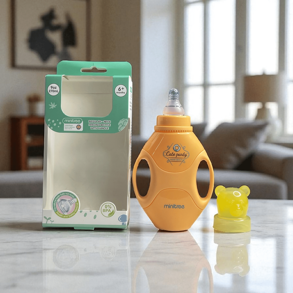 Thumbnail: MINI TREE Regular NECK WHITE Handle FEEDING BOTTLE, 270ml (Yellow) Pack of 2