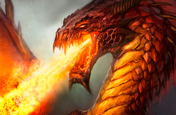 dragon en colère crachant des flammes
