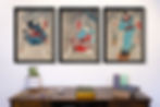 Utagawa Kuniyoshi Japanese Warrior Triptych High Quality Wall Art Print