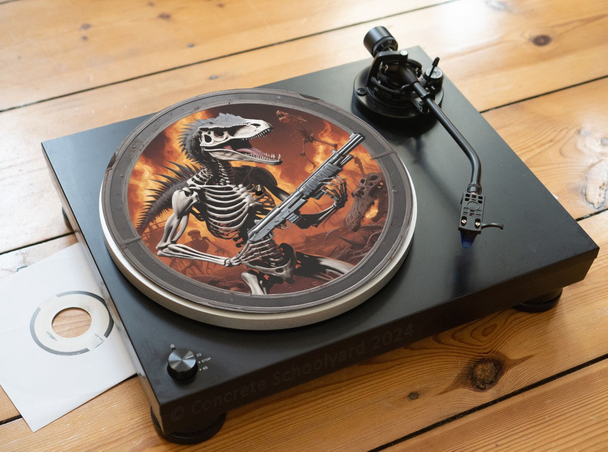 Badass Heavy Metal Armed Raptor Skeleton Felt Record Player Turntable Slipmat