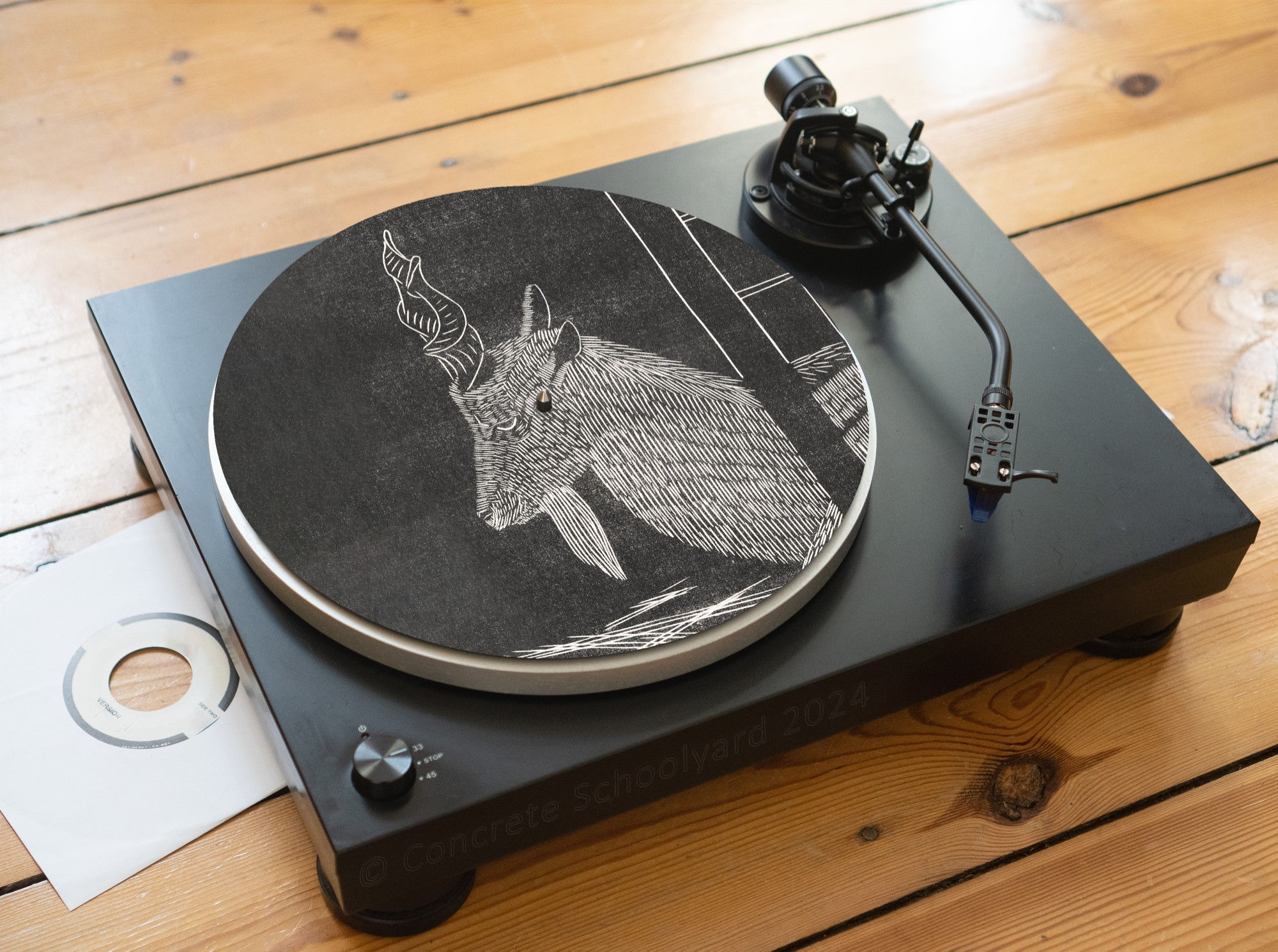 Vintage Linocut Devilish Goat Felt Record Player Turntable Slipmat