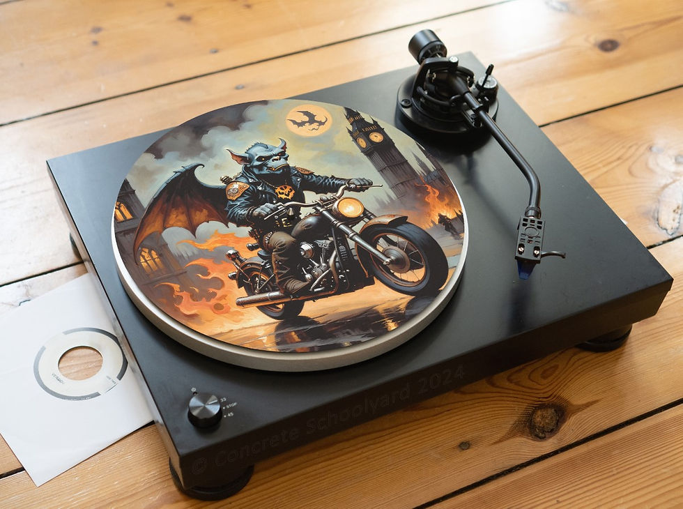 Heavy Metal Biker Gargoyle Motorbike Felt Record Player Turntable Slipmat