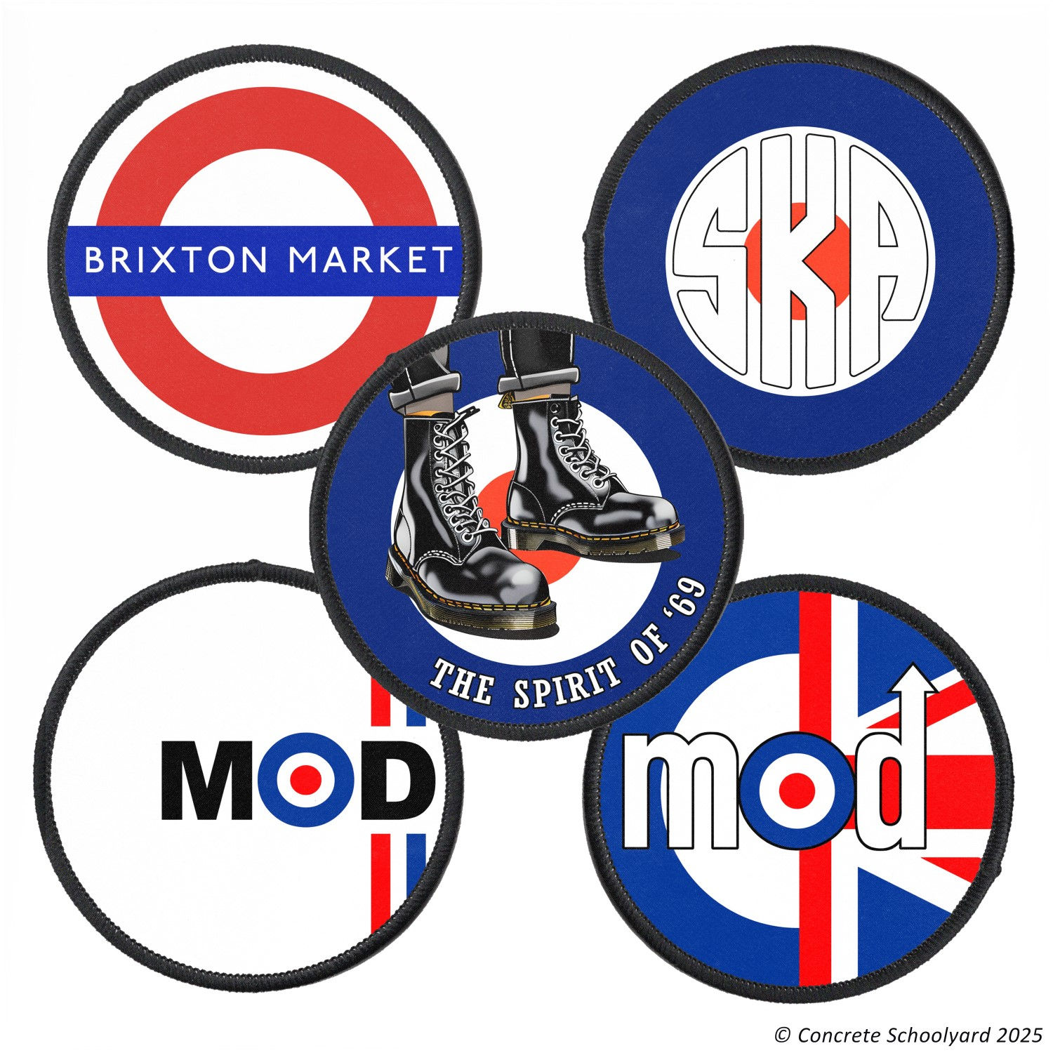 Mod and Ska Patch Pack: 5x Skinhead Reggae, Northern Soul Patches