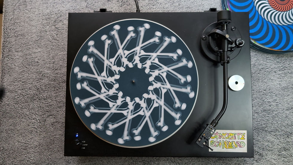 Dark Trippy Geometric Bones Felt Record Player Turntable Slipmat