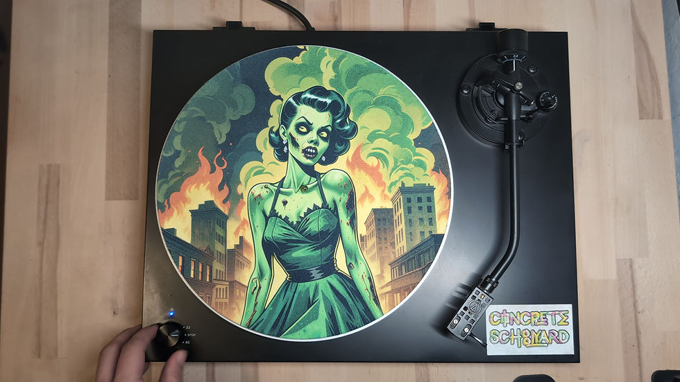 Zombie Pin Up Girl Rockabilly/Mod Felt Record Player Turntable Slipmat
