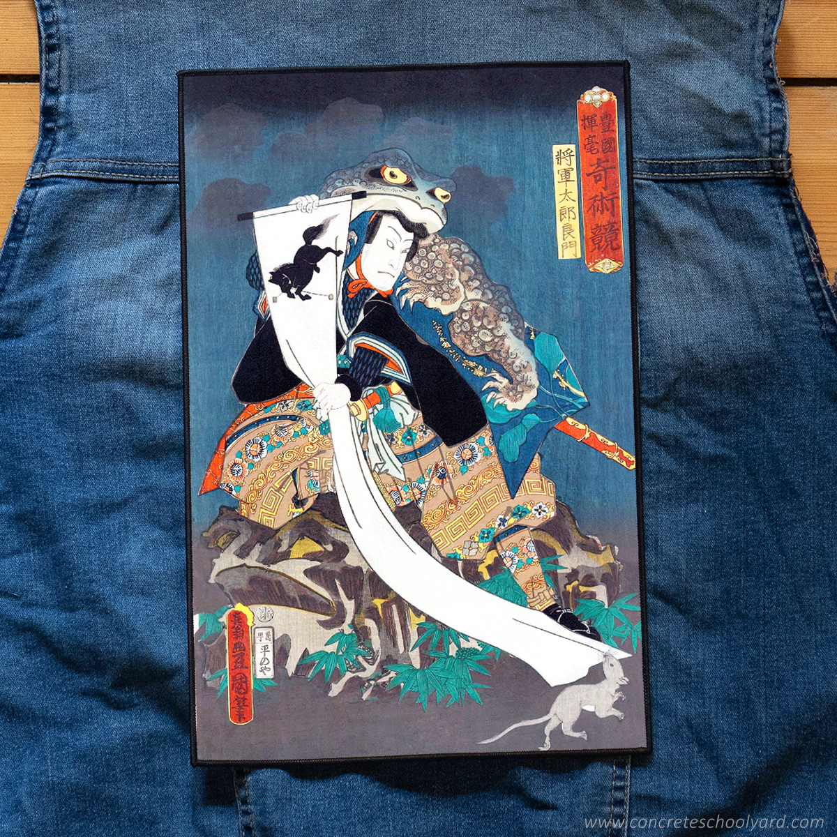 Vintage Japanese Frog Warrior Portrait Iron On Jacket Back Patch