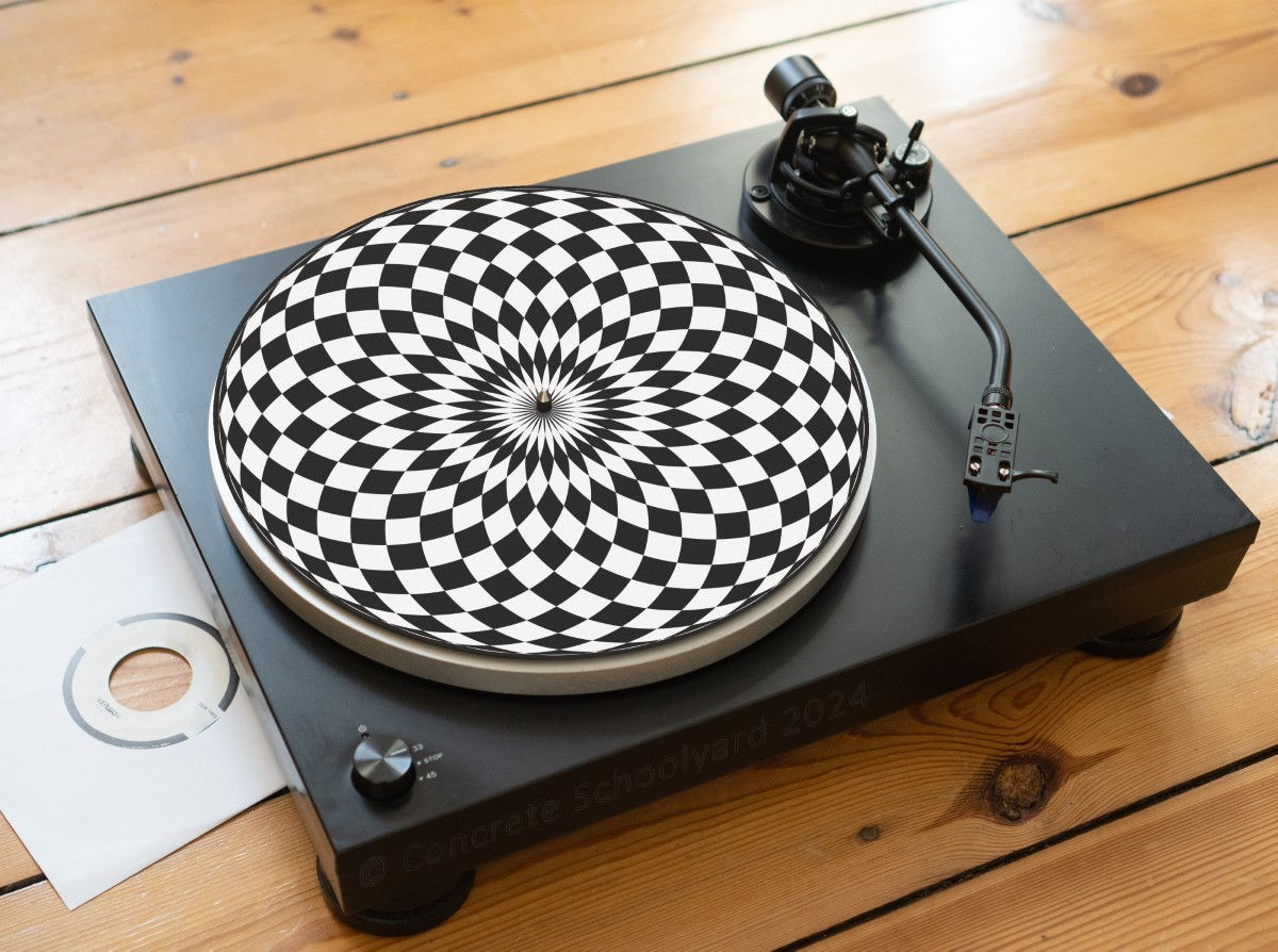 Black and White Trippy Checker Felt Record Player Turntable Slipmat