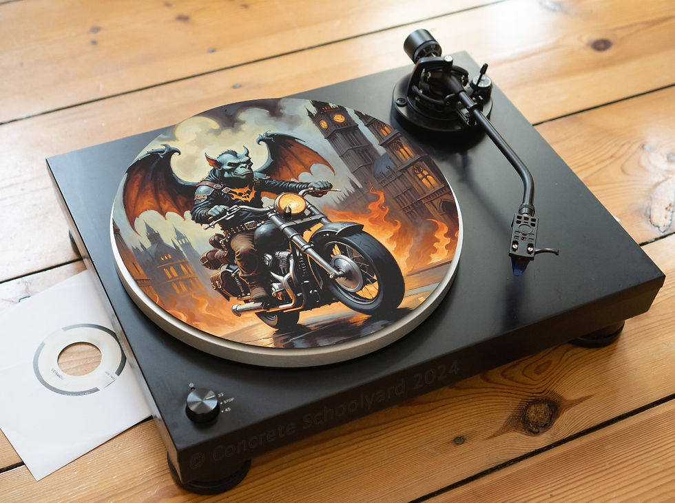 Miniaturbild: Heavy Metal Biker Gargoyle Motorbike Felt Record Player Turntable Slipmat
