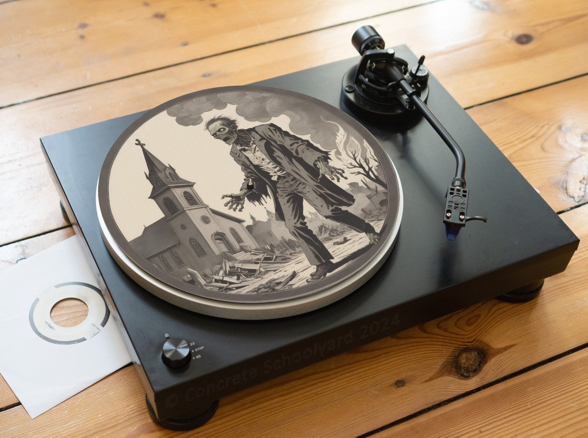 Vintage Zombie Burning Church Felt Record Player Turntable Slipmat