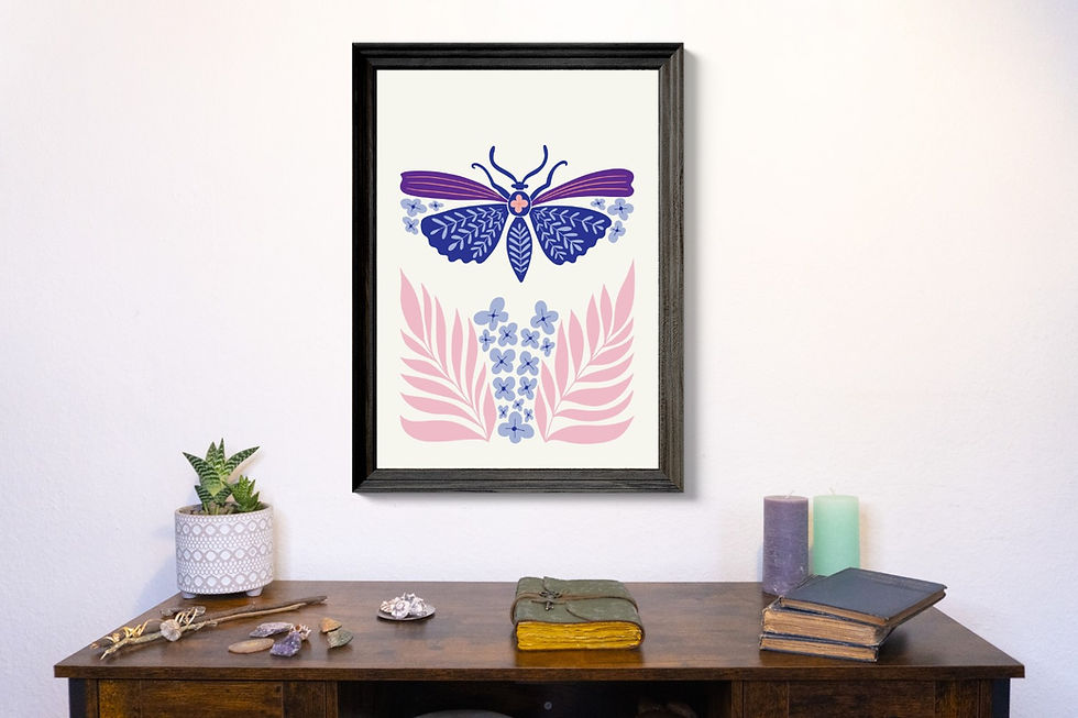 Thumbnail: Beautiful Hippy/Bohemian Style Skull & Moth High Quality Wall Art Print