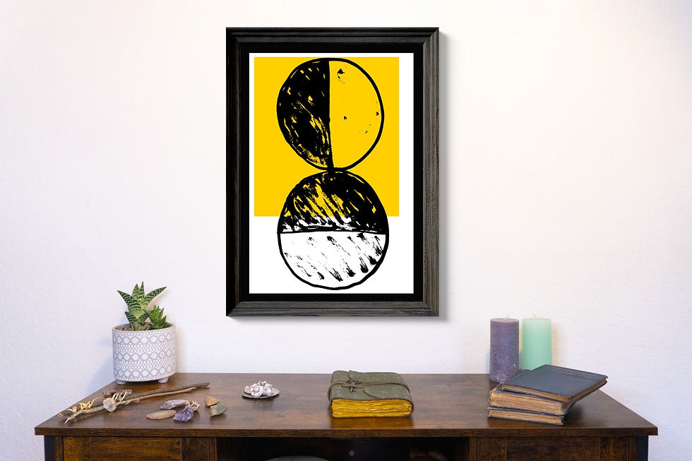 Thumbnail: Abstract Black, White and Yellow High Quality Wall Art Print