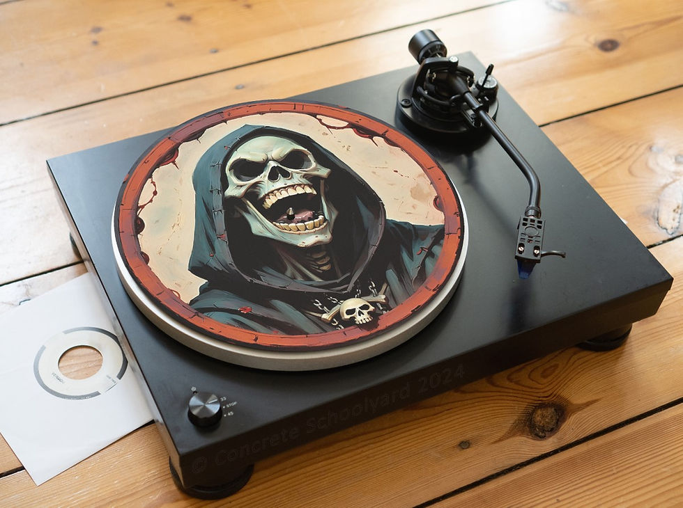 Miniaturbild: Laughing Grim Reaper Skeleton Heavy Metal Felt Record Player Turntable Slipmat
