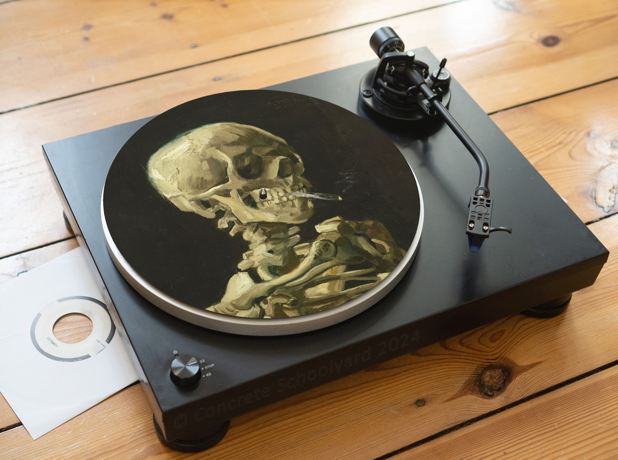 Skull with Burning Cigarette by Van Gogh Felt Record Player Turntable Slipmat