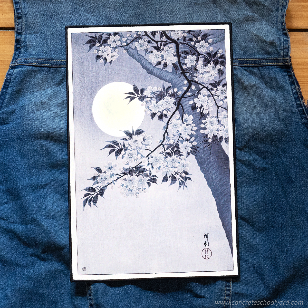 Moonlit Blossoming Cherry Tree Japanese Artwork Iron On Jacket Back Patch