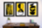 Abstract Black, White and Yellow High Quality Wall Art Print