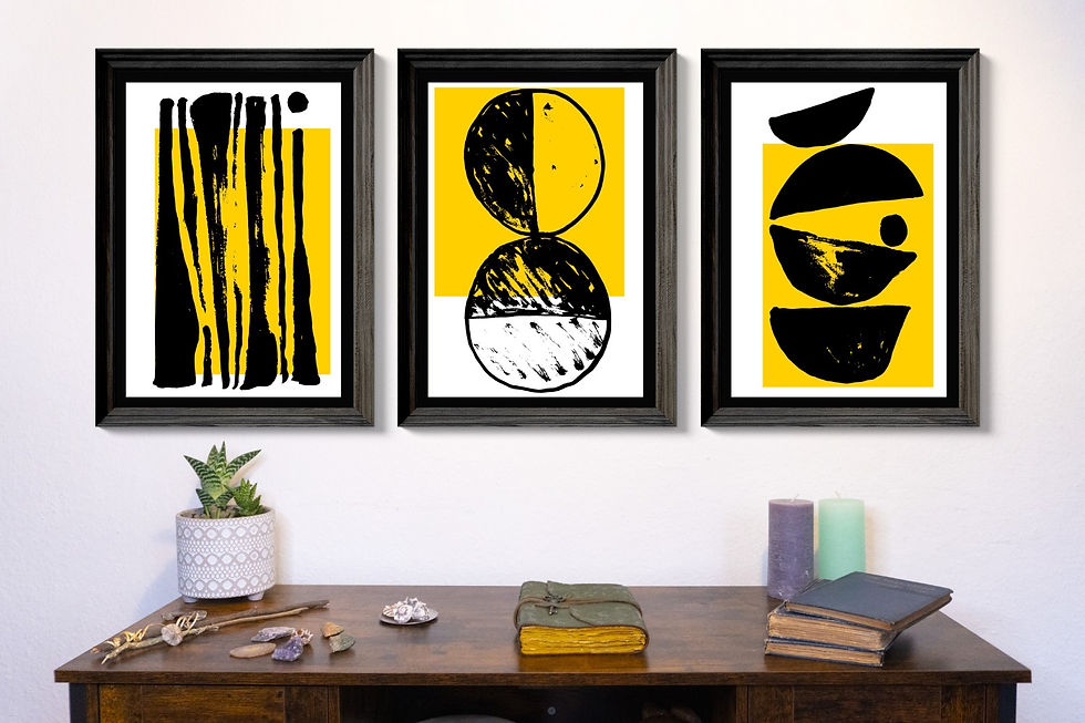 Abstract Black, White and Yellow High Quality Wall Art Print