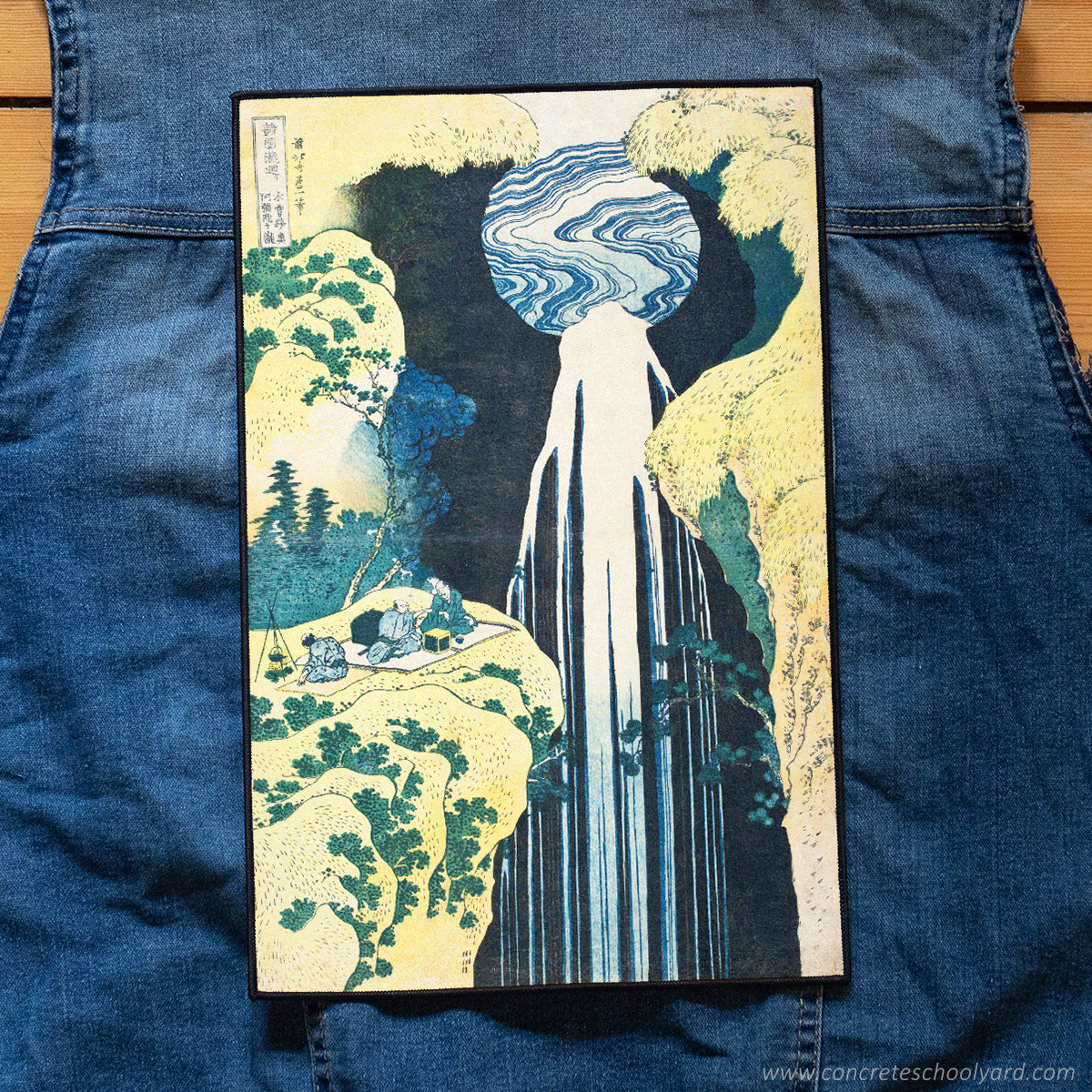 Hokusai Vintage Japanese Waterfall Artwork Iron On Jacket Back Patch