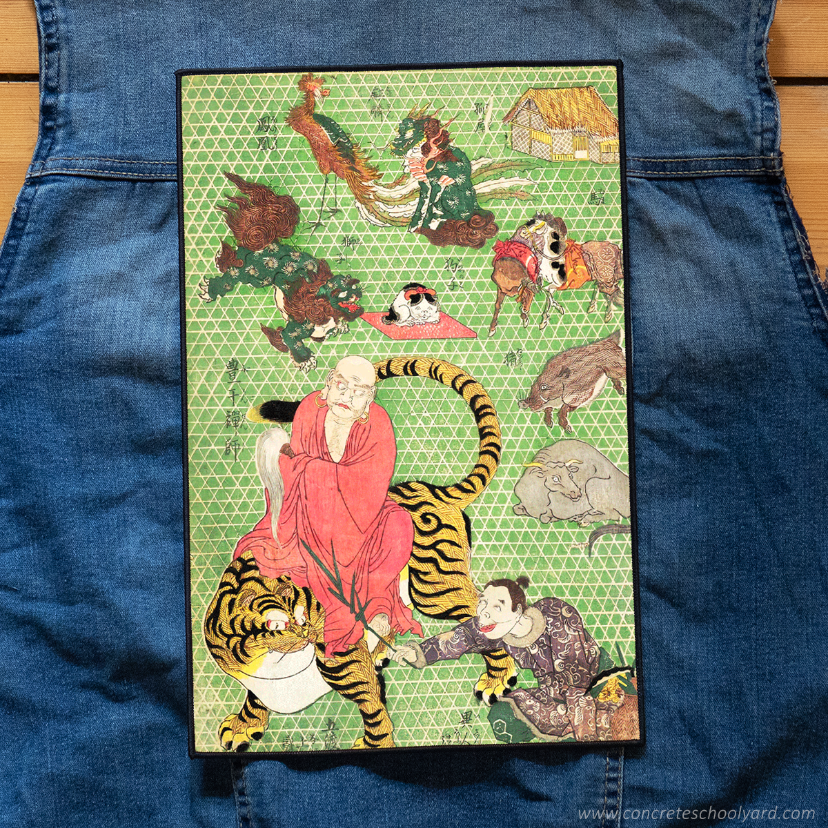 Vintage Japanese Tiger Woodblock Art Print Iron On Jacket Back Patch