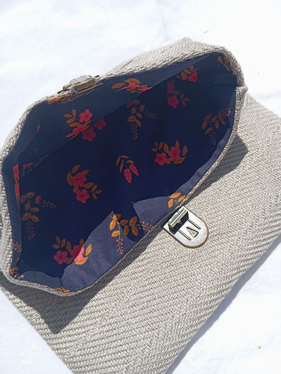 Miniature : Pochette lin, brun et doré 