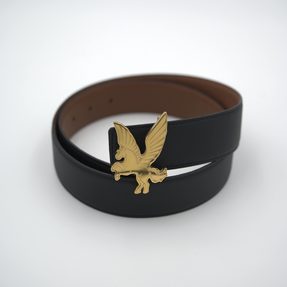 Thumbnail: black leather belt with gold venturion pegasus buckle