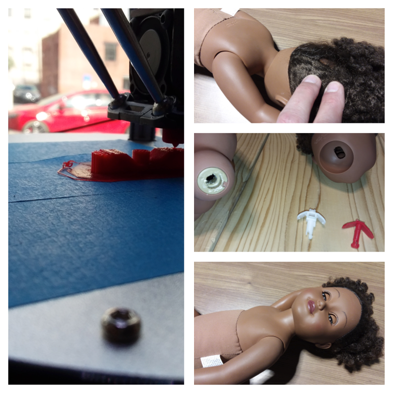 The 3D printing of the doll part.