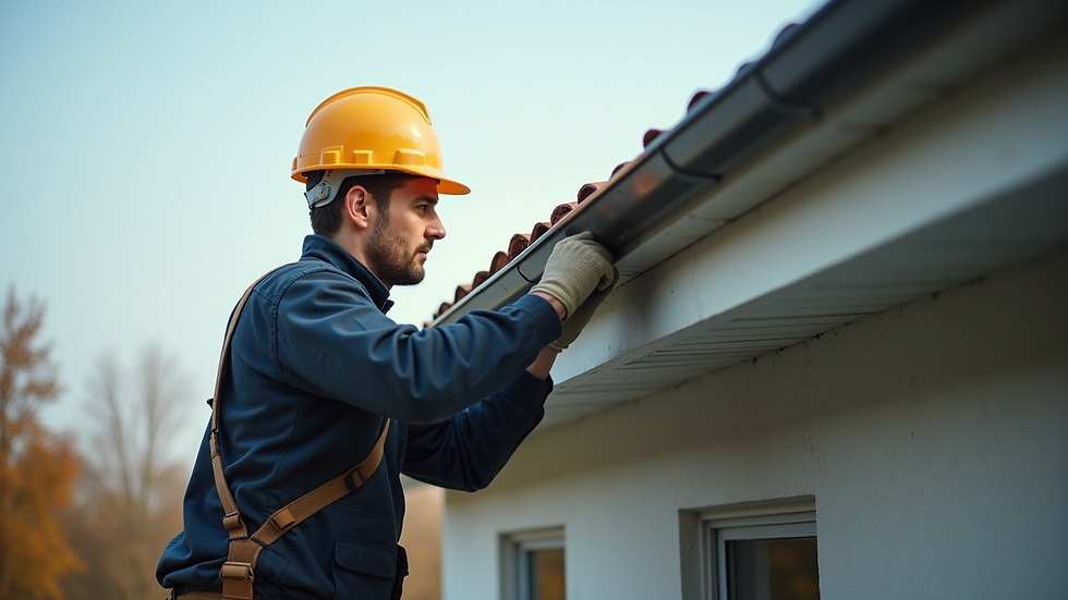 Close-up view of a technician inspecting a home's roof