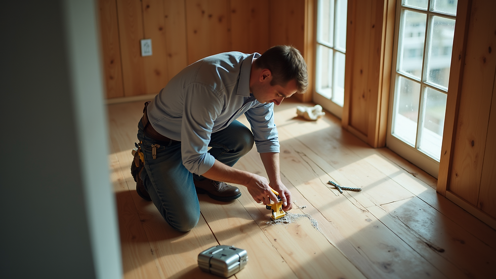 High angle view of a handyman performing home repairs