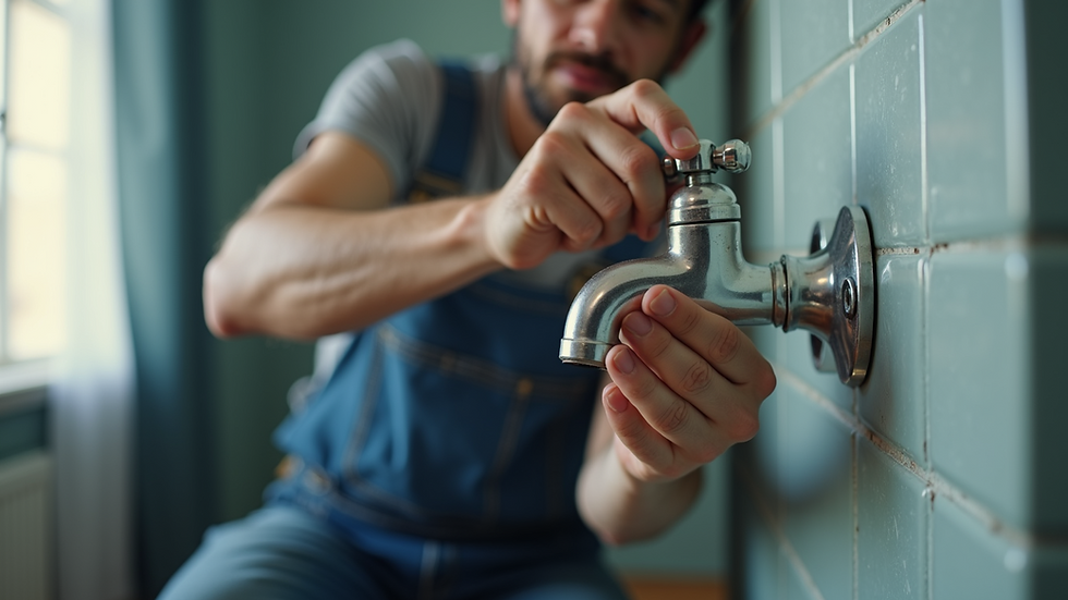 Close-up view of a handyman fixing a leaking faucet