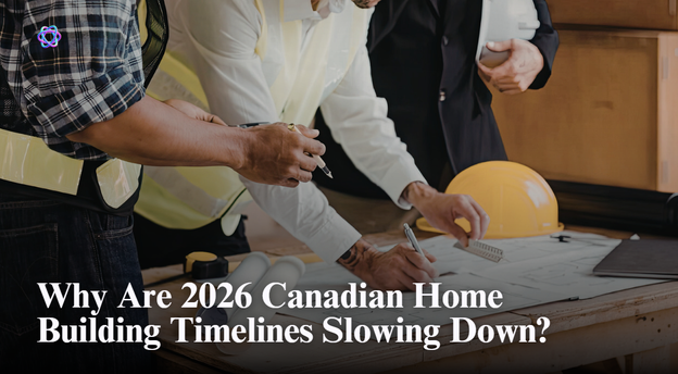 Canadian residential construction site illustrating slower 2026 home building timelines, delayed housing supply, pre-construction projects, and mortgage planning.