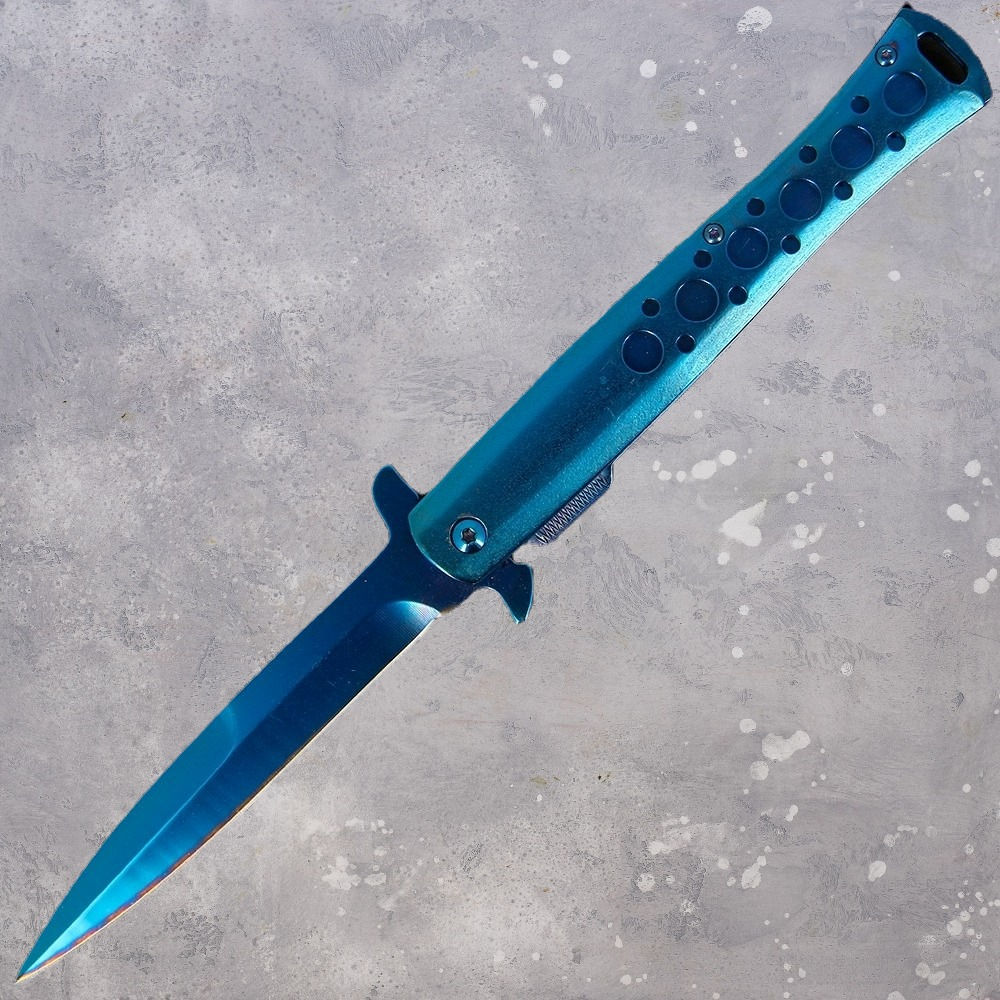 Golan Blue Anodised Stiletto Lock Knife 3.7"