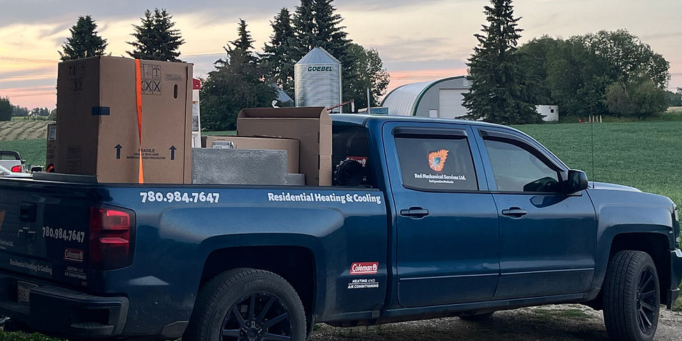 The Red Mechanical Truck loaded with equipment for a customer in Parkland County