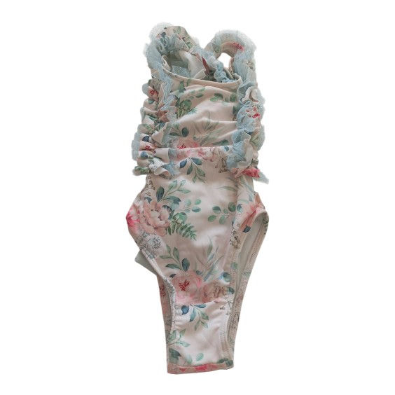 Miniatura: Fato banho flores silvestres com folho tull azul