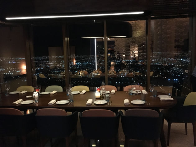 Dining room in the Skyfall Lounge at Delano Hotel.