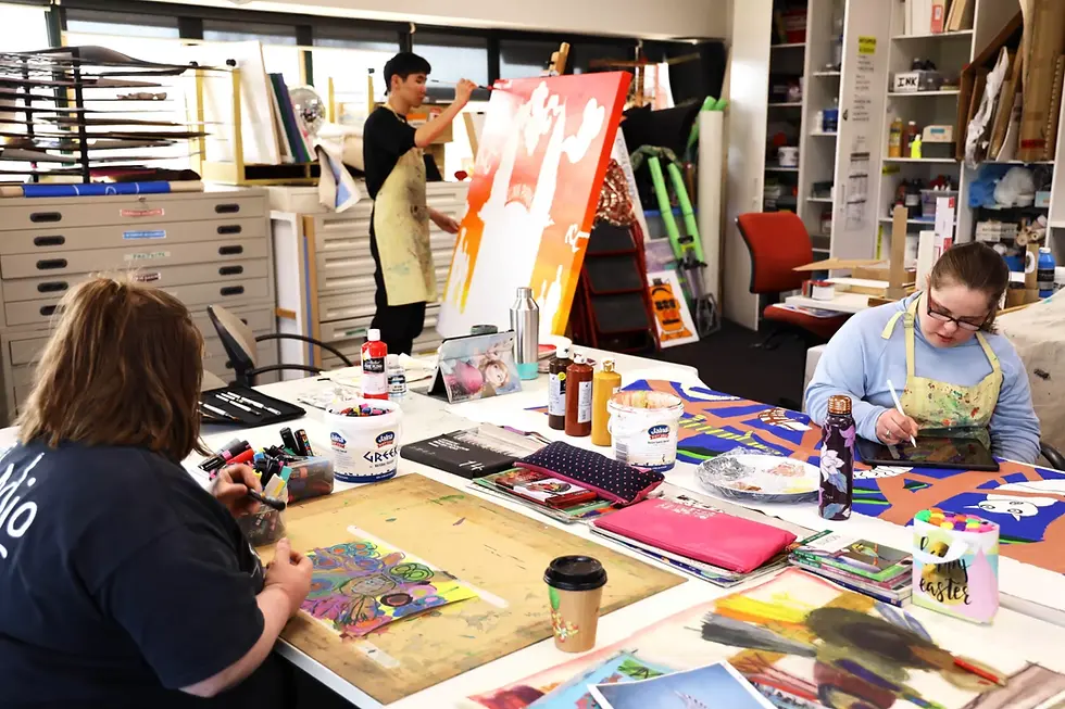 Artists working at Studio A in St. Leonards, Australia.