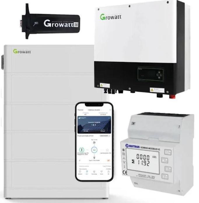 Gwrthdröydd hybrid Growatt SPH6000TL3-BH-UP 6kW gyda set storio solar 12.8kWh