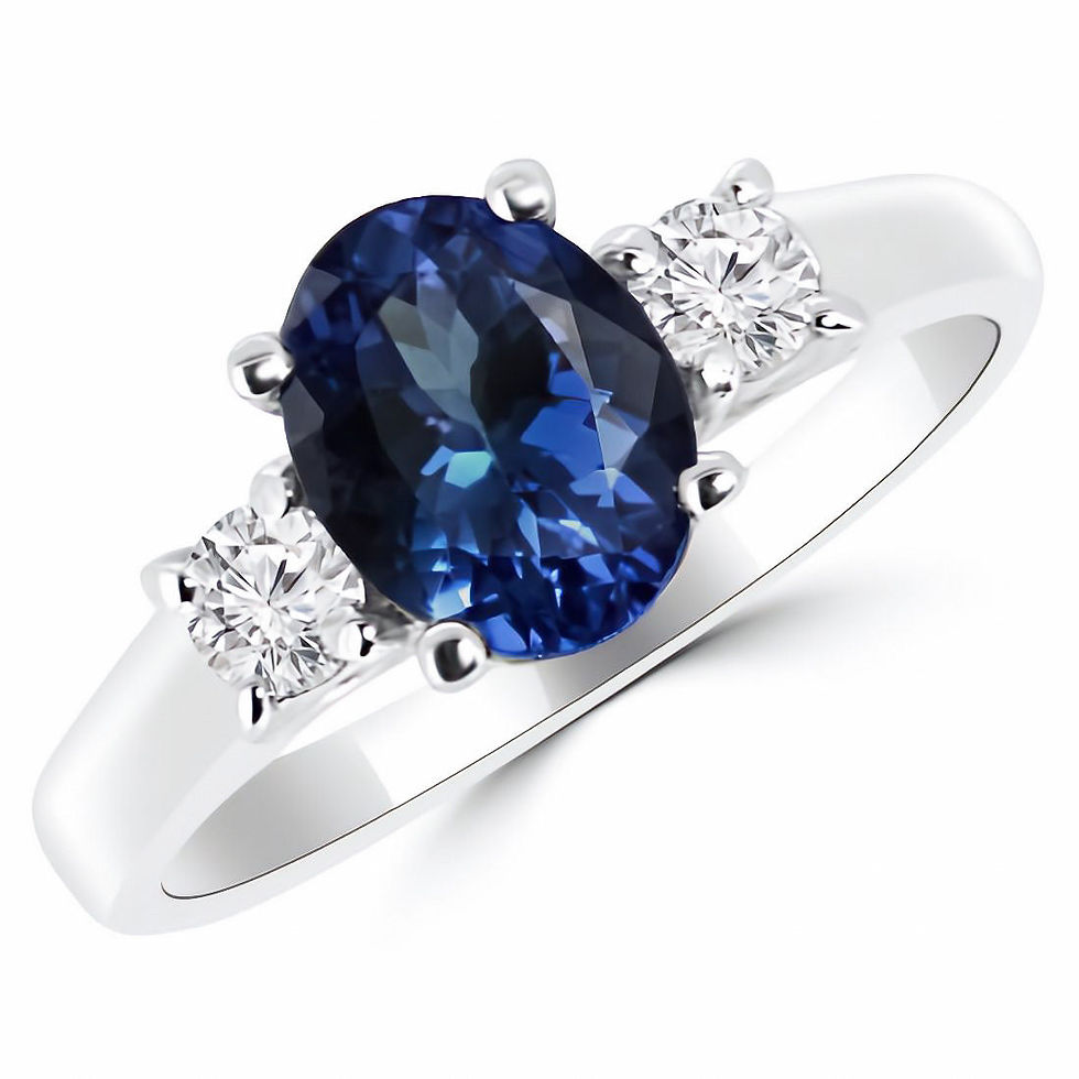 Thumbnail: 2.0CTW Lab Created Oval Blue Sapphire&Diamond 3Stone Engagement Ring in 14ktGold