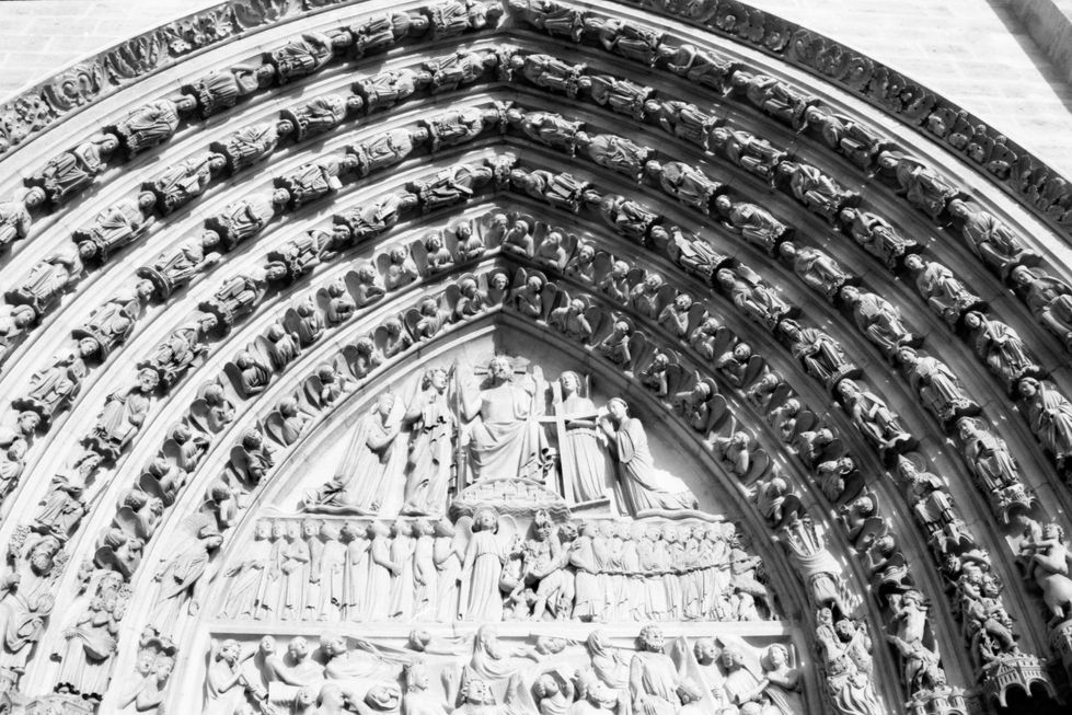 Classic Vintage French Cathedral Arch Over Front Doors, Angels and Devils, B&W,Canvas or Paper Print -0022