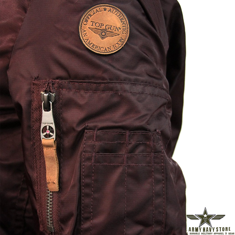 Top Gun MA1 Slim Fit Flight Bomber Jacket / Burgundy