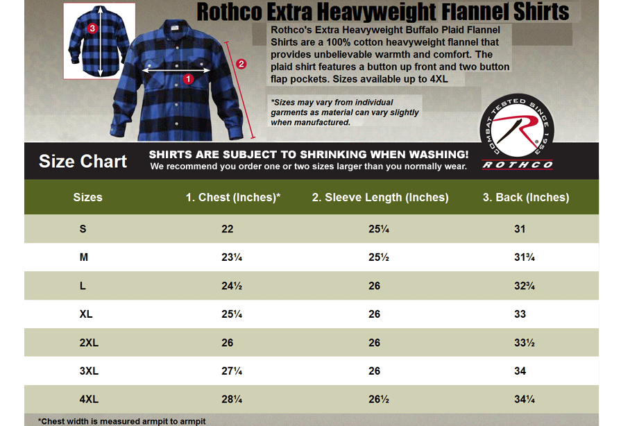 Rothco Size Chart