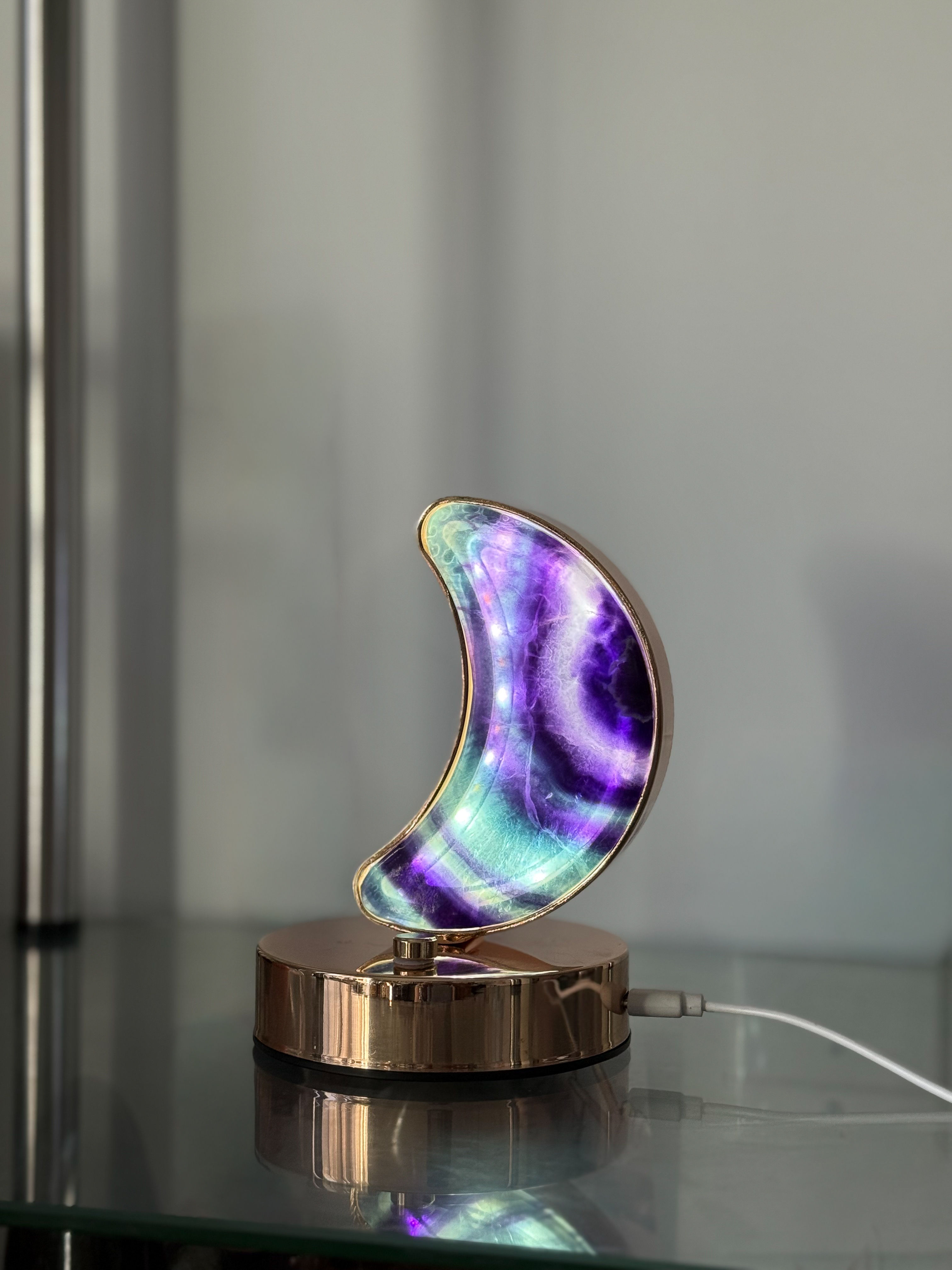 Rainbow Fluorite Moon Lamps