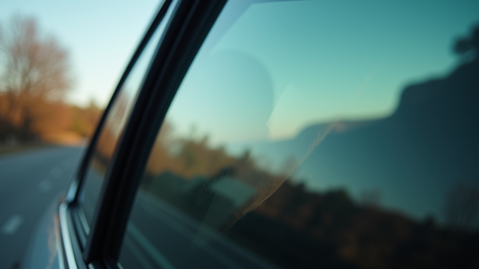 Eye-level view of a car window with tinted window film applied