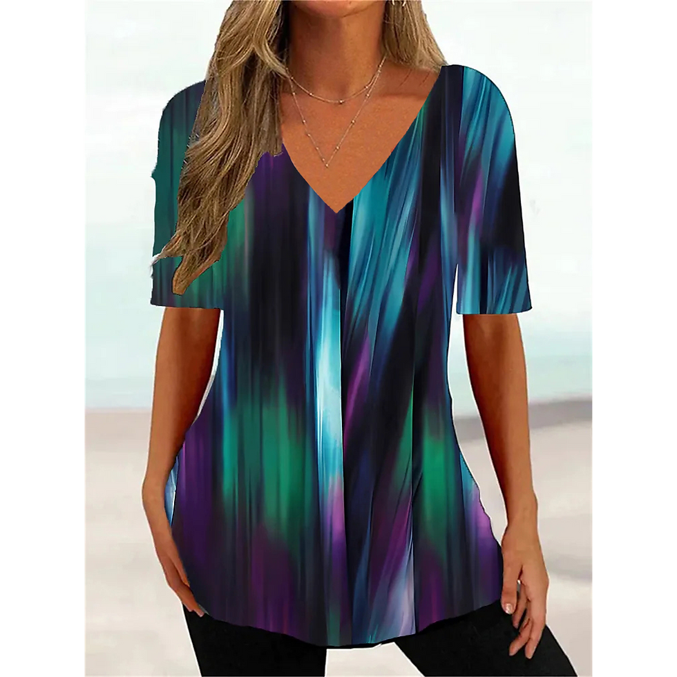 Miniature : T-shirt manches courtes col en v pour femme, vêtement décontracté, à la mode