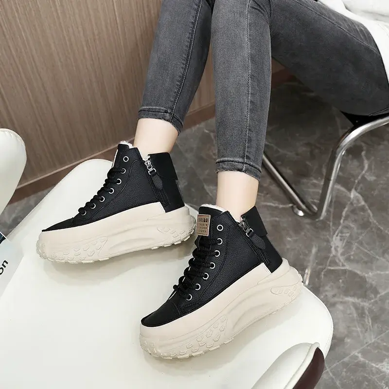 Miniature : Winter New Casual Cotton Shoes Korean Style Fleece-Lined And Thickened Warm Flat
